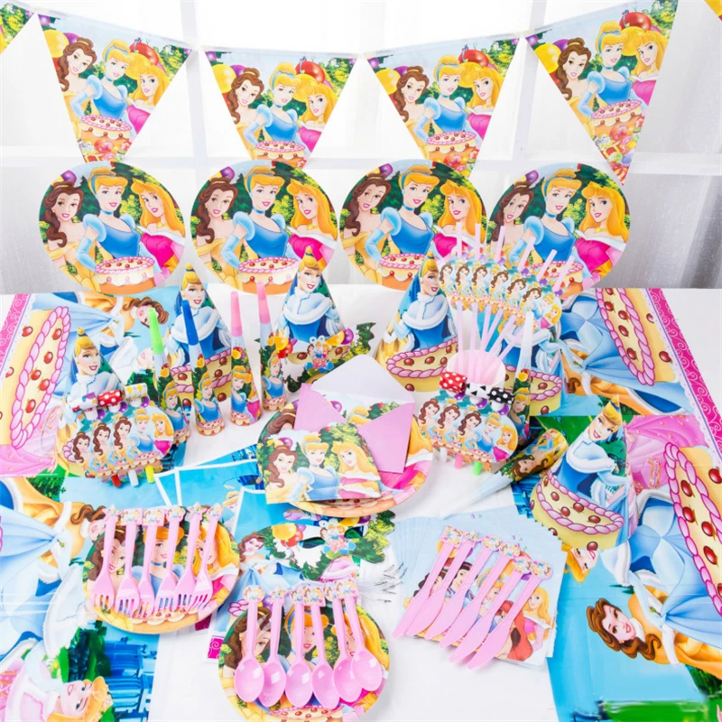 6 Детские вечерние принадлежности принцессы для дня рождения одноразовая посуда