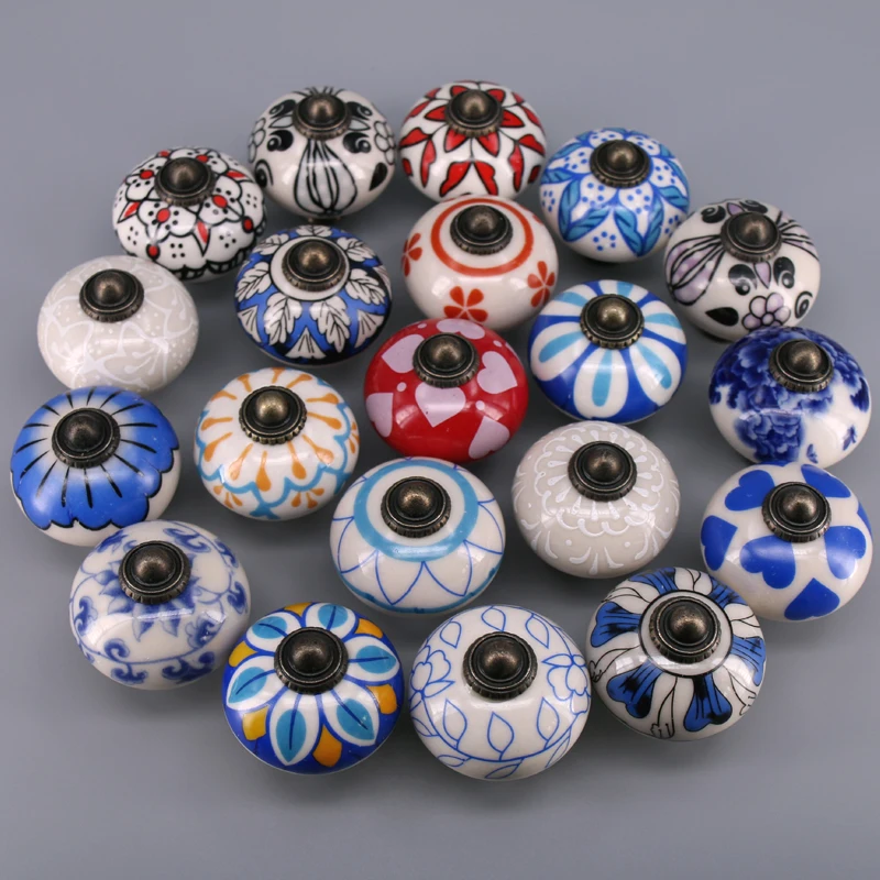 1 шт. винтажные декоративные цветочные керамические ручки для шкафа разные цвета