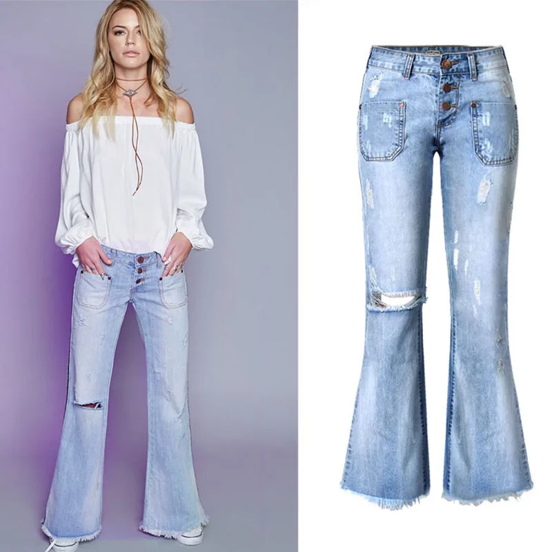 Джинсы женские Асимметричные с завышенной талией расклешенные брюки из денима