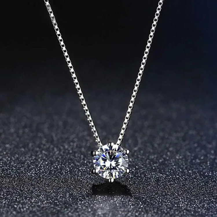 

Solitaire 2ct Zirconia Diamond Pendant Necklace 925 Solid Silver Choker Statement Necklace Women Silver 925 Jewelry