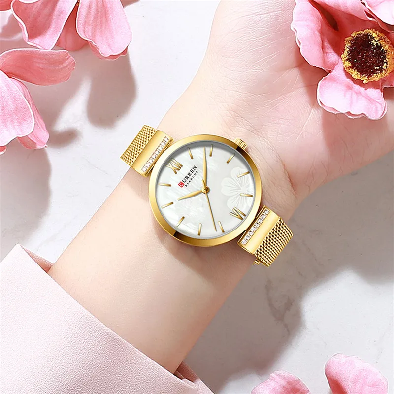 CURREN женские часы водонепроницаемые Лидирующий бренд роскошные золотые наручные