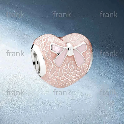 

792044ENMX Pink Bow & Lace Heart Rose & Soft Pink