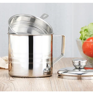 1.2L Stainless Steel Oil Pot with Strainer Cooking Oil Filter and Coaster NEW