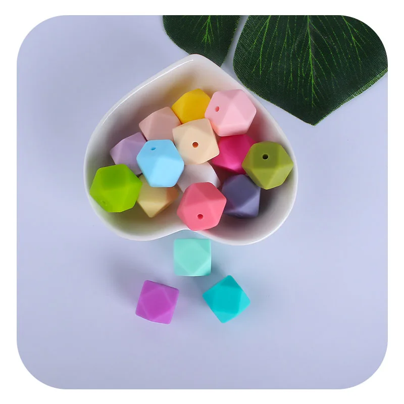 

XCQGH 200PCS 14mm Hexagon Baby Silicone Teether Beads BPA Free Food Grade Silicone Pacifier Clip Accessory