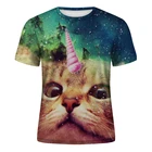 Новинка 2020, футболка Galaxy Space 3D, Забавные топы с милым котенком, кошкой, футболка с коротким рукавом, летние рубашки