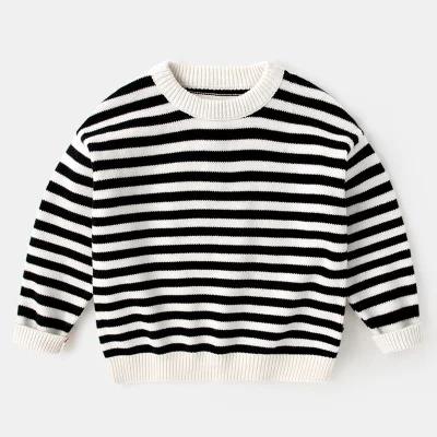stripe white Вязаные свитера для детей от 2 до 8 лет осенне-зимние пуловеры с круглым вырезом, хлопковая детская одежда повседневная одежда для мальчиков и девочек, свитер - Цвет: stripe white