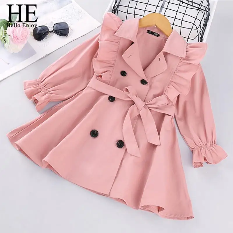 

Girls Clothes Autumn Spring Long Sleeve Fashion Trench Coats Children Raincoat Outerwear with Sashes 2 6 8 12Y