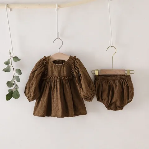 Мягкий дышащий Детский комплект на весну и осень, винтажный топ с рукавами-фонариками + уютные шаровары, одежда для маленьких девочек, одежда для новорожденных, женская одежда