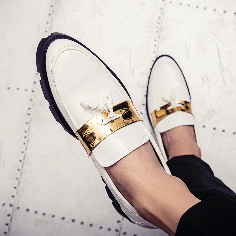 Туфли мужские кожаные с бахромой лоферы повседневная обувь для вечевечерние