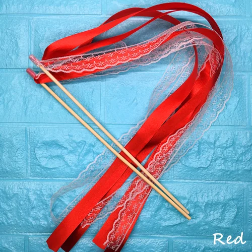 Red and Lace 50 шт. свадебные ленты палочки скручивающаяся лента для танцев реквизит лента на палочке с кружевом DIY Свадьба День Рождения Вечеринка подарки - Цвет: Red and Lace