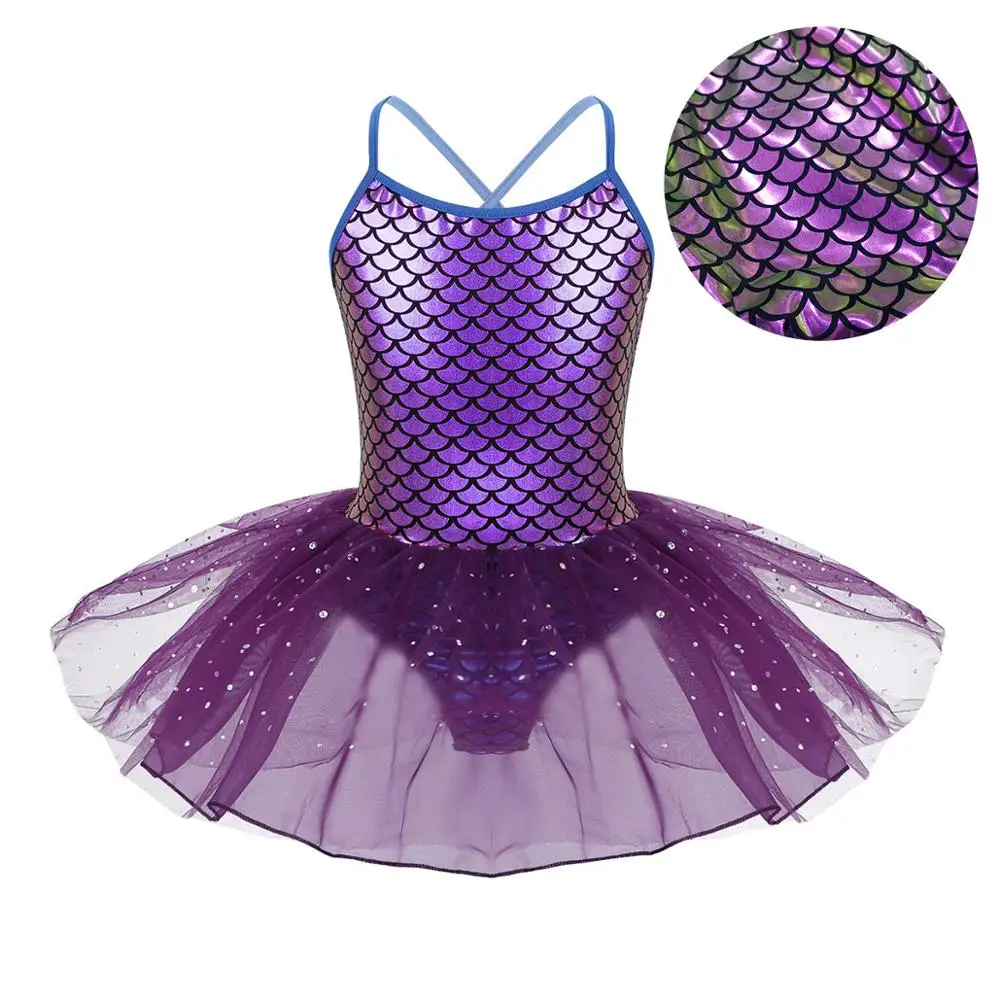 ChicTry Children Girls Mermaid Costume Spaghetti Straps Sequined Mesh Tutu Ballet Dress Gymnastics Leotard Kids Dance Wear | Тематическая