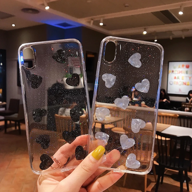 Bling Glitter Sequin Love heart Pattern Claer Soft Silicone TPU Phone Case Cover For iPhone X 10 XR XS Max 8 7 6 6s Plus Coque |