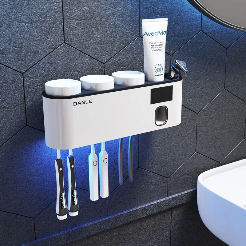 

Smart Toothbrush Sterilizer UV Sterilization Electric Wall-Mounted Toothpaste Dispenser Tooth Cup Storage Box Rack Cup Holder
