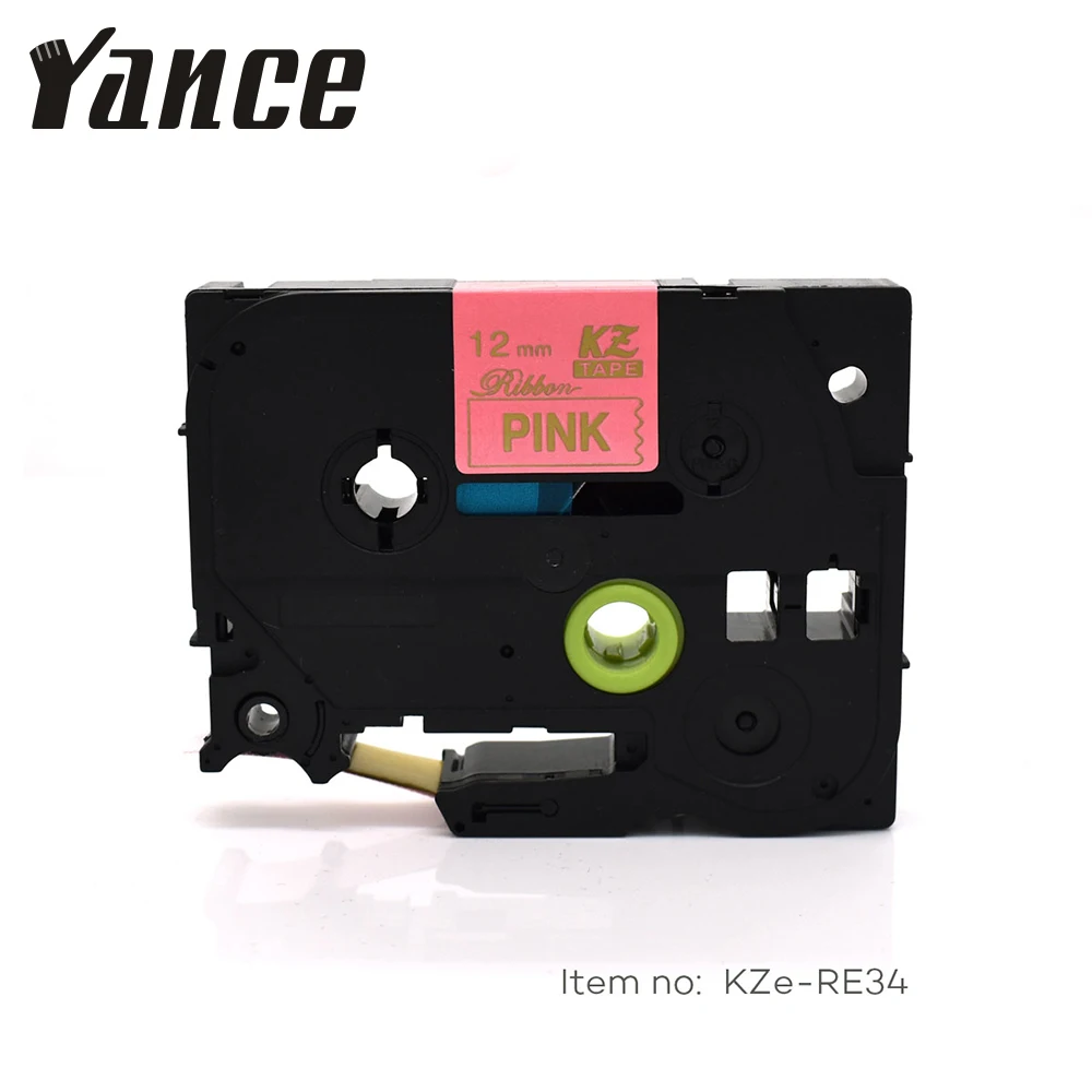 

Yance TZe-RE34 TZe Satin Ribbon compatible Brother P Touch label printer tze tape 12mm Gold on Pink TZ-RE34 tze RE34 TZ RE34