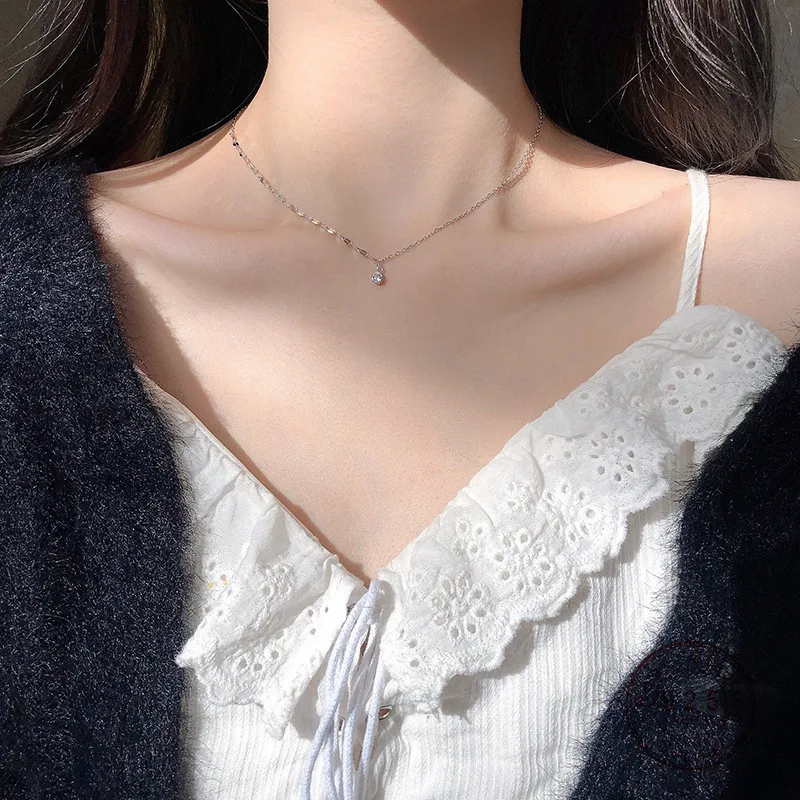 925 Sterling Silver Simple Crystal Pendant Creative Irregular Chain Necklace Women Light Luxury Wedding Jewelry Accessories | Украшения и