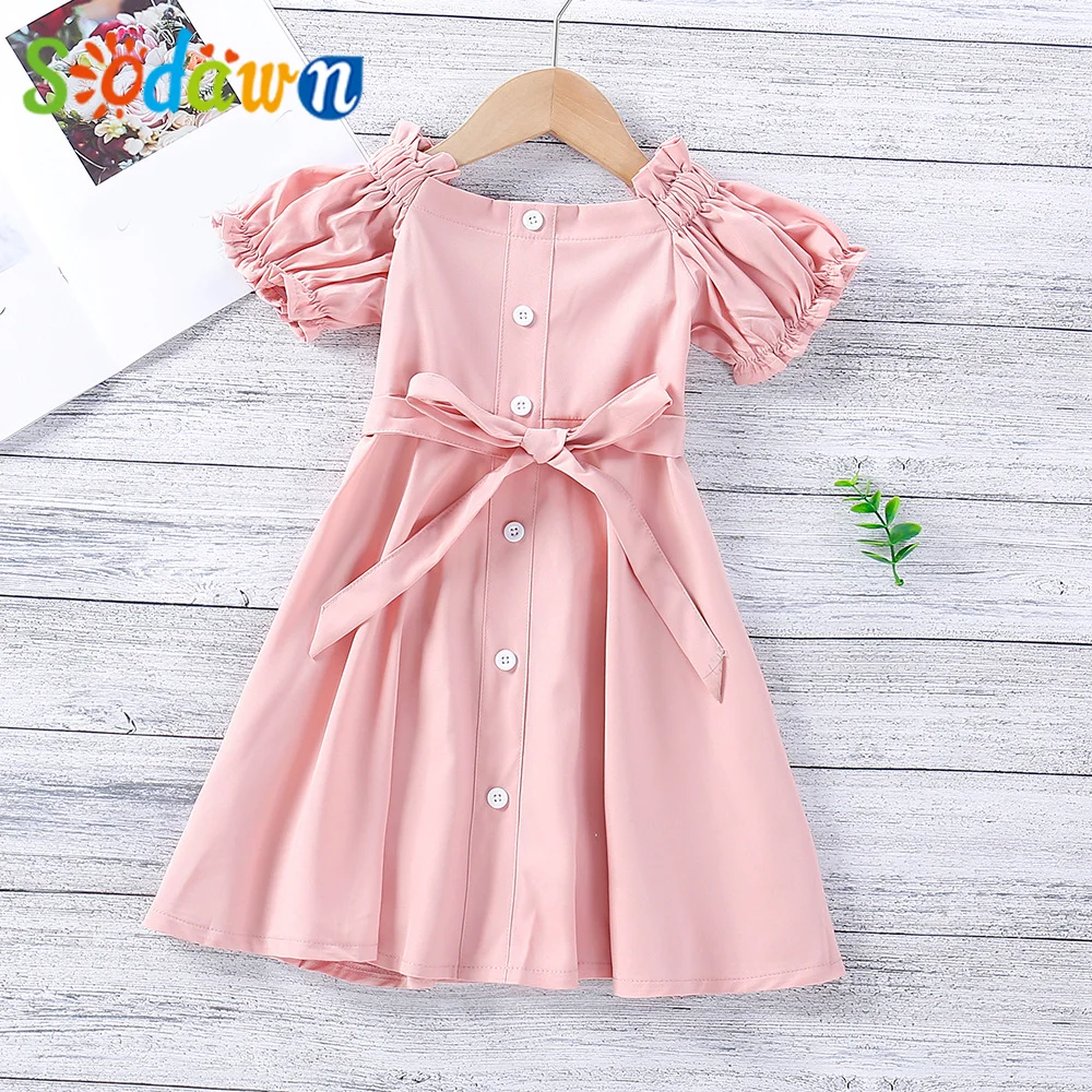 

Sodawn 2021 New Summer Pink Princess Dress Puff Sleeves Dress For Girls Children's Clothing Girl Kid's Dress