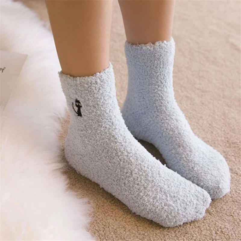 1 пара однотонные мягкие женские пушистые носки карамельного цвета коралловый