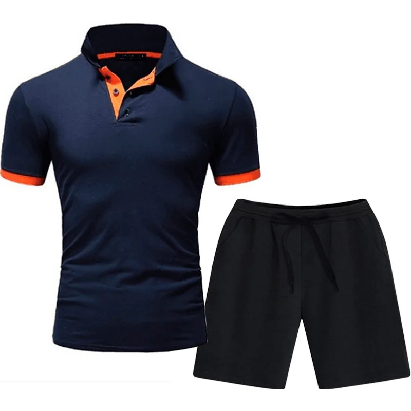 

2021 European And American New Summer Suit men's Short-Sleeved Shorts Solid Color Color Matching Sports And Leisure 2-Piece set