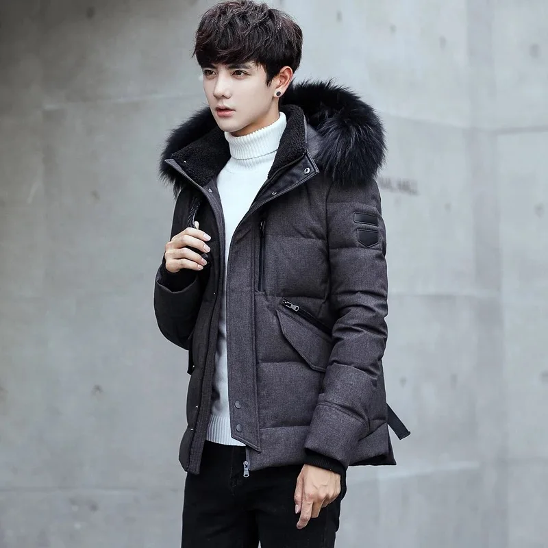 Short Duck Down Jacket Winter Coat for Men Korean Black Puffer Men's Jackets Detachable Hat Parka Pluma Hombre KJ902