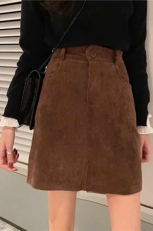 2019 корейская женская зимняя Вельветовая короткая юбка с высокой талией