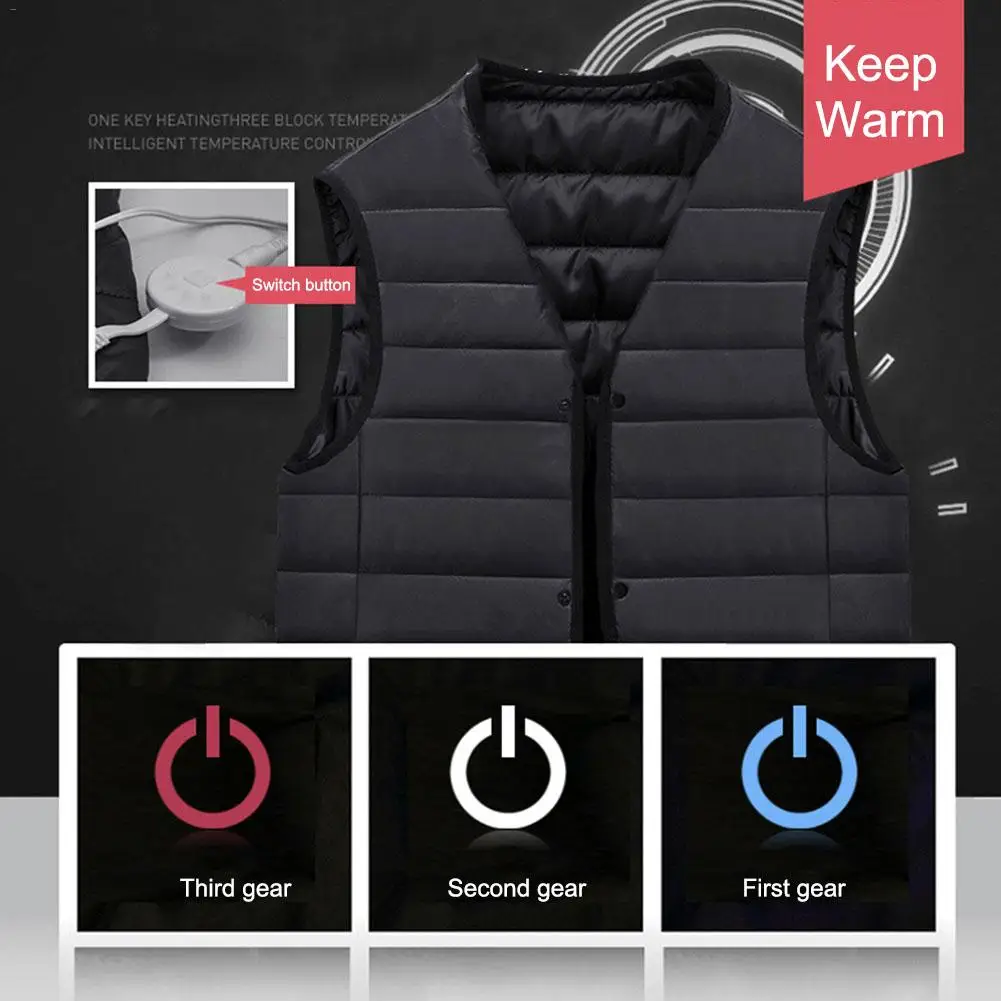 Smart Charging Heating Vest Men's Cotton Coat V-neck Graphene Carbon Fiber Heating Vest Jacket Winter Water Washable Heating Ves