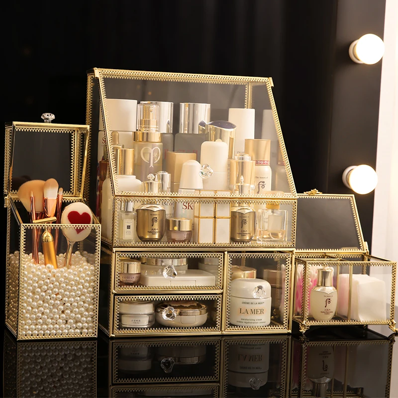 Держатель для хранения из золотого стекла скандинавский органайзер макияжа