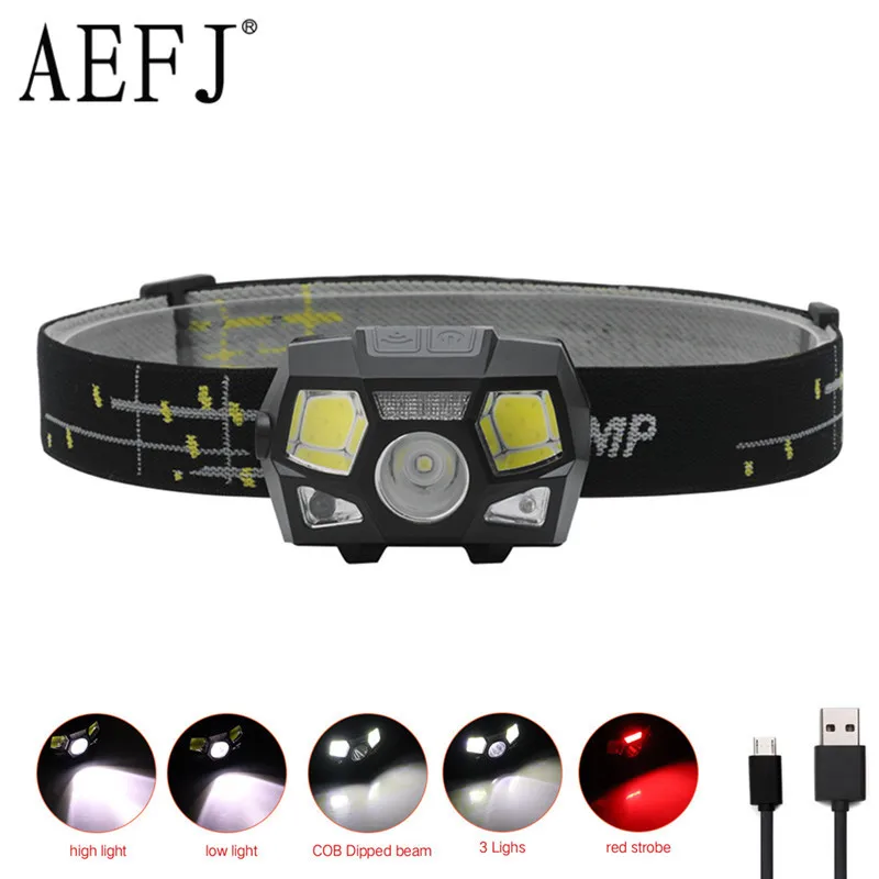 Comprar MINI Linterna Frontal LED XPE + COB, Con Sensor De Movimiento, Ultra Brillante, Linterna Impermeable Recargable Por USB
