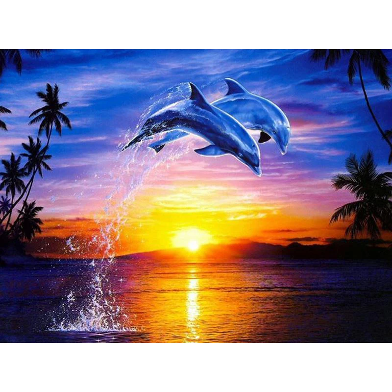

DIY 5D Diamond Painting Mosaic Scenic Sunset And Dolphins Handmade Diamond Cross stitch Set Diamond Embroidery For Living Room