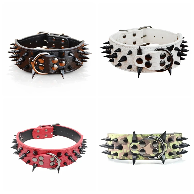 Прочный заклёпный ошейник для собак с острым шипами кожаный поводок щенков