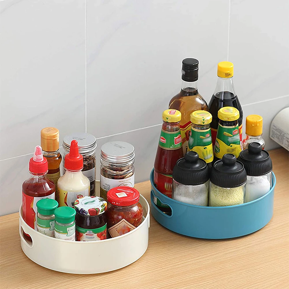 

Kitchen Rotating Tray Multi-Function Non-Slip Rotating Tray Organizer Storage Container Bathroom Storage Cosmetics Box 2 PCS