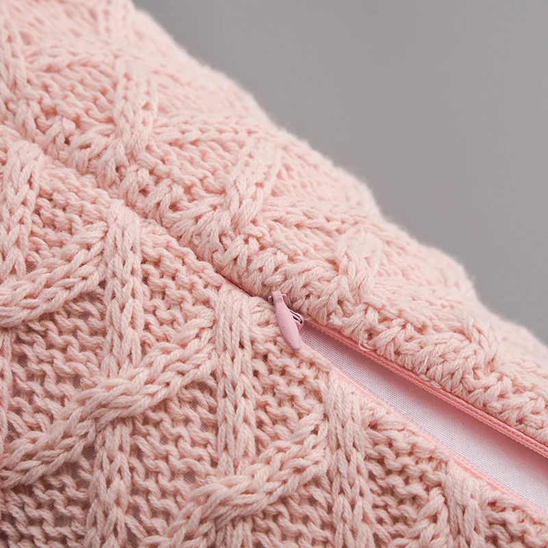 Вязаный чехол для подушки Винтажный Розовый Серый Светло-зеленый однотонный 45 см