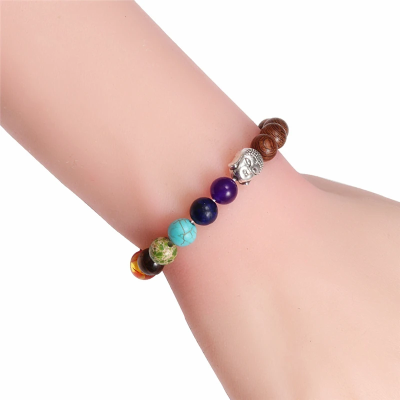 Браслет с натуральным камнем и бусинами в форме Будды 7 чакр целебный баланс