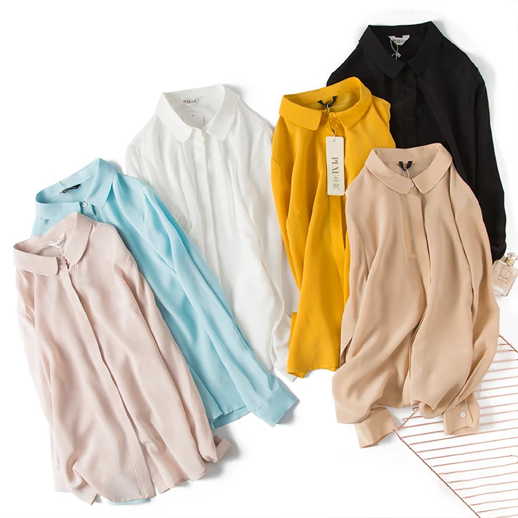 Женская Базовая Блузка из 100% натурального шелка черная и белая рубашка SO0010 |