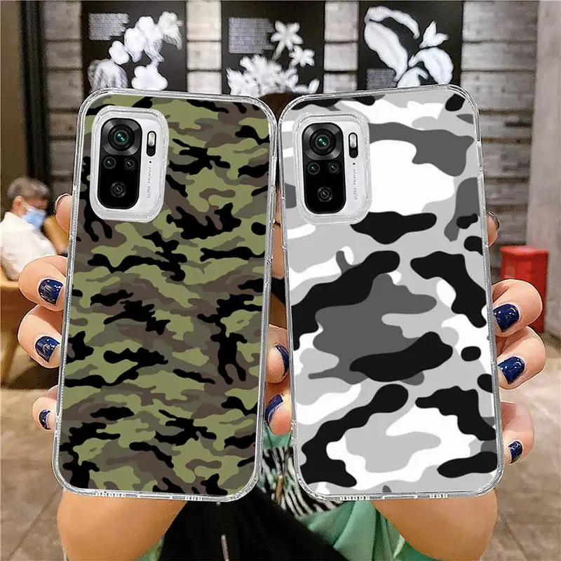 

Camouflage Pattern Camo Phone Case for xiaomi 11 redmi note 10 9 8 7 pro lite T A S 10T 9A 9S 8T pro 4G transparent coque funda