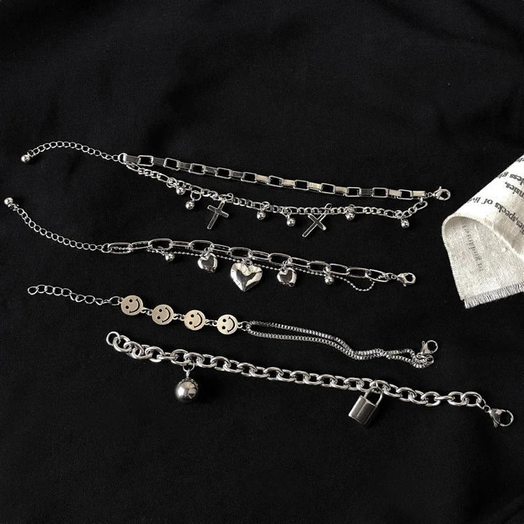 Сердце биться Титан Сталь Не линяет В стиле хип хоп смайлик браслет женский