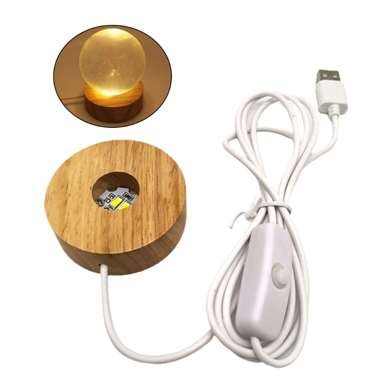 

Round Wooden 3D Night Light Base Holder LED Display Stand for Crystals Glass P82D