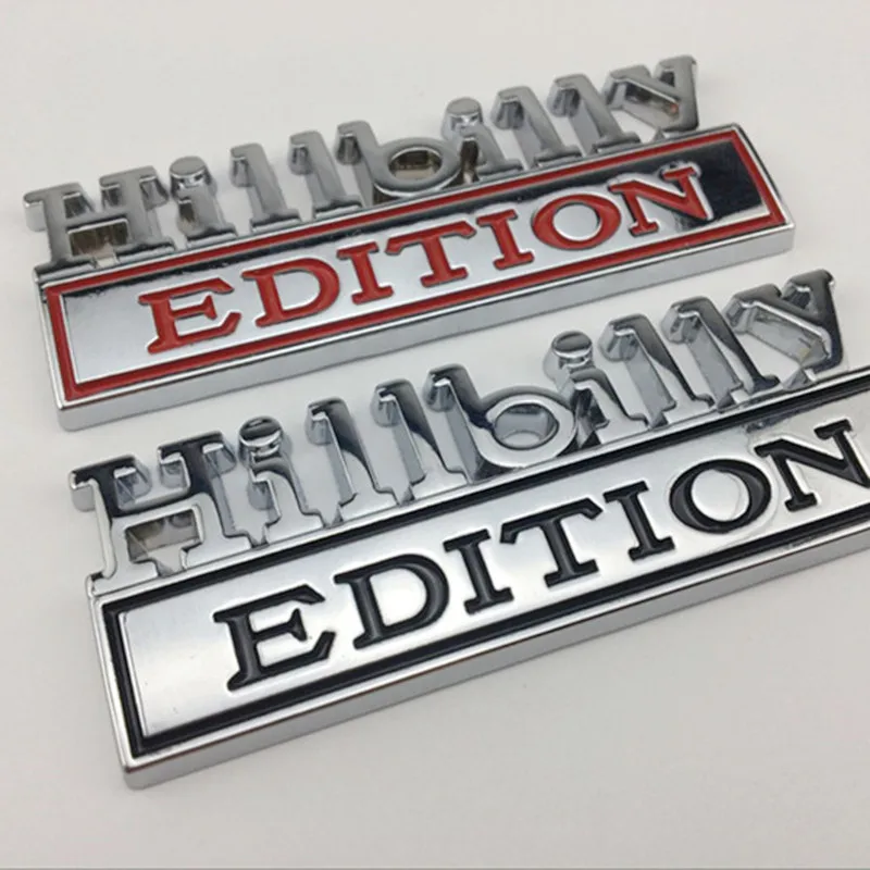 

4 Colors 1X 3D Chrome Black Red ABS Emblem Hillbilly EDITION Badge Car Tail Side Sticker Accessories