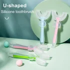 Детская зубная щетка U-образной формы, зубная щетка для младенцев с ручкой, силиконовая щетка для ухода за полостью рта, чистящая щетка для малышей возрастом 2-12 годов