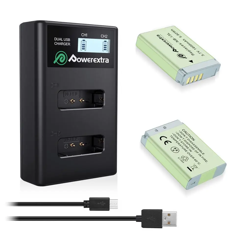 

Powerextra NB-13L NB13L Battery + Charger for Canon PowerShot G5X G9X G7X SX620 HS SX720 HS
