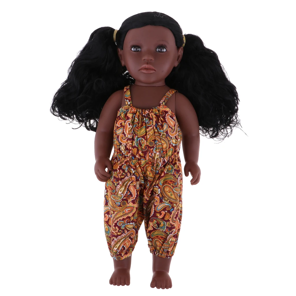

Beautiful Simulation Vinyl Baby Doll African-American Little Girl Doll With Curly Long Hair