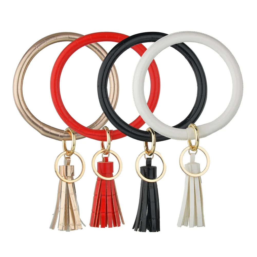 

New PU Leather O Keychain Loop Wrist Bracelet For Women Girl Clasp Car O Keychain Wrist Strap Accessories