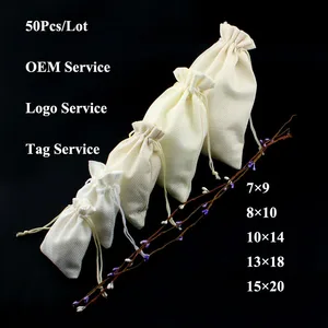 Элегантные мешочки для браслетов из джутового материала 50 шт.лот, элегантный упаковочный мешок для ключей из льна, джутовый пакет для упаковки конфет, шоколада