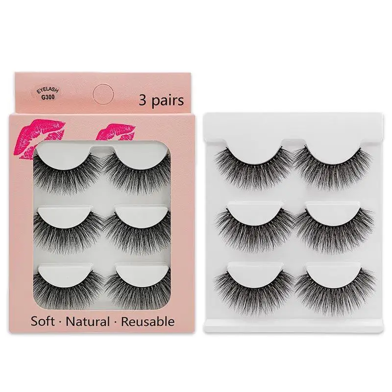 3 Pairs 3D Mink Natural Look Soft Thick False Eyelashes Set Handmade Black Extension Makeup | Красота и здоровье
