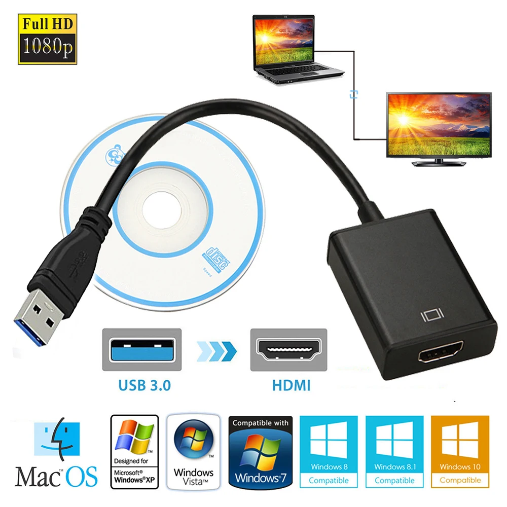 Переходник для HDTV USB 3 0 HDMI 1080P внешняя видеокарта Кабель адаптер|Кабели HDMI| |