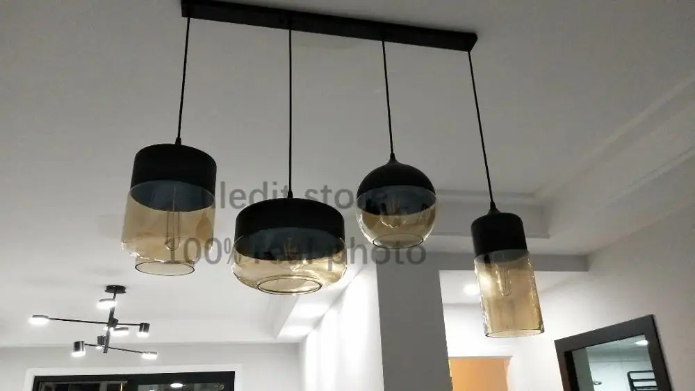 

Modern LED indoor decor glass pendant light fixture restroom kitchen art hanging lamp nordic dining room lights black glass lamp