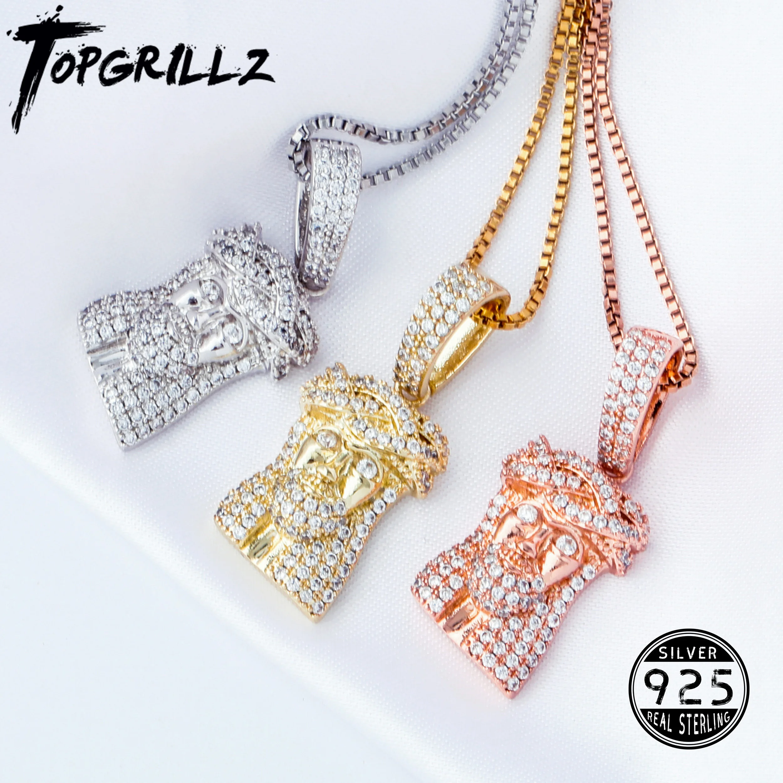 TOPGRILLZ 925 Sterling Silver Jesus Pendant Iced Out Cubic Zirconia Women's Pendant Hip Hop High Quality Charm Jewelry For Gift