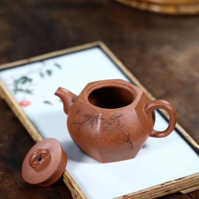 

Exquisite six square exquisite purple clay teapot handmade Yixing raw ore jiangpo clay teapot kungfu tea set goods