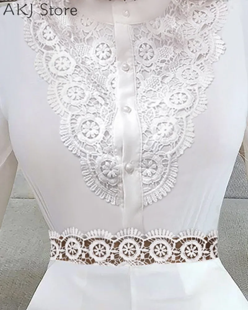 Женская белая кружевная рубашка с длинным рукавом комбинезон