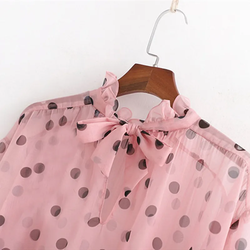 NSZ женская шифоновая блузка в горошек прозрачная рубашка прозрачный сексуальный