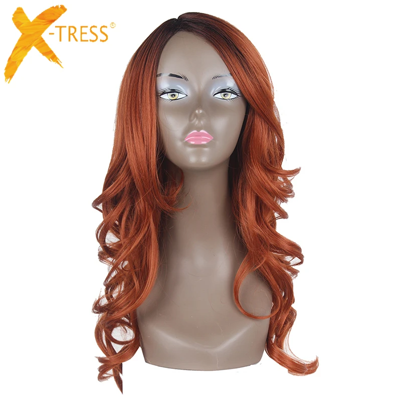 Свободные волнистые синтетические парики с челкой боковая часть X-TRESS Ombre Auburn розовый блонд цветная прядь термостойкий волоконный парик для волос